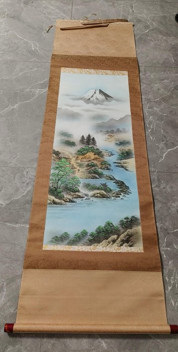 山水畫.老畫，山水畫，絹本原裱，尺寸182*53CM裝裱，102*40CM畫心