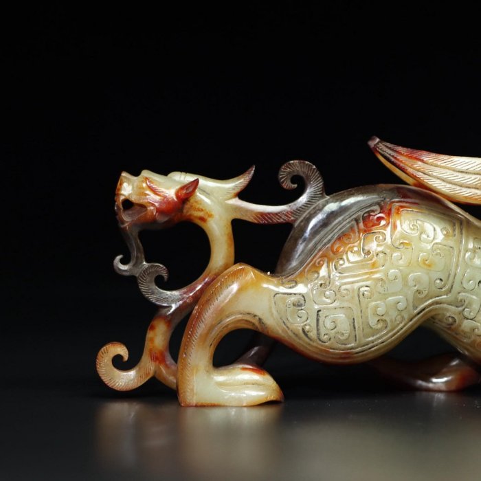 18865和田玉舊藏迴流精品龍鳳瑞獸玉質剛性細膩油潤包漿醇厚沁色入骨雕