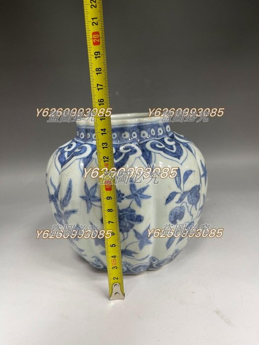 明代宣德青花罐瓜棱罐使用痕跡明顯內有窯裂其余完整古董舊藏老貨【二手