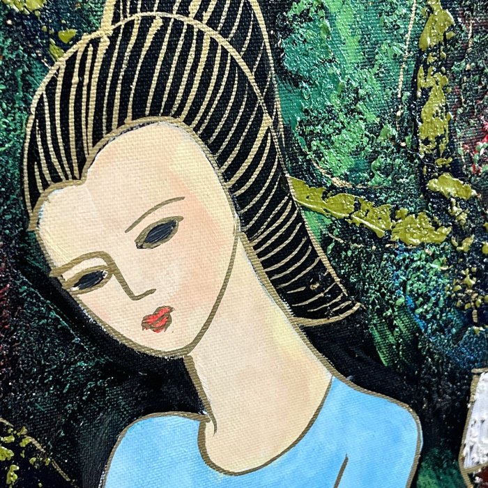 油彩画 人物 抽象的 路易丝油画. 漂亮女孩的概念抽象画. 油画和帆布上的调色刀. 库存