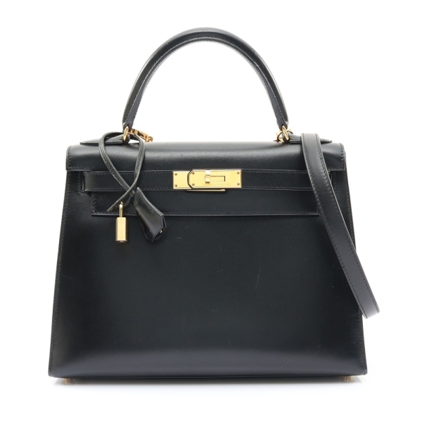 HERMES 愛馬仕 Kelly 28 凱莉包 兩用包 黑色 Box牛皮 口C刻 金扣 【二手名牌BRAND OFF】