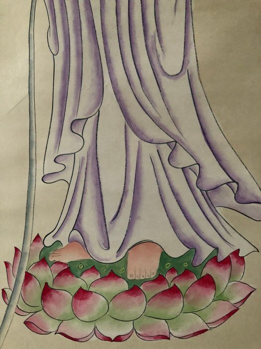 S57【張大千】觀音，三尺畫芯精裱，純手繪作品裝裱好尺寸：188x80cm