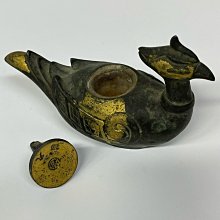 日本三世秦藏六（1882-1944）銅鎏金鳳凰形香爐熏香爐床置擺件置物尺寸