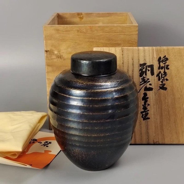PKY9-20 玉川堂 葉文 銅製 鎚目 鎚起銅器 托子 茶托 五客 煎茶道具 茶器 金属工芸 工芸品 伝統工芸 現状品 品質保証，セール
