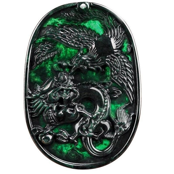 天然墨翠A貨翡翠龍鳳呈祥玉石吊墜時尚高檔掛件男女款天然墨翠龍鳳呈祥