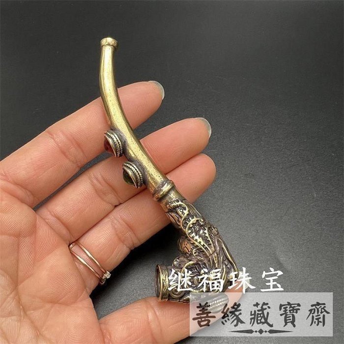 老式復古黃銅龍鳳旱煙斗短款純銅煙嘴煙槍古玩收藏精品煙具【善緣藏寶齋