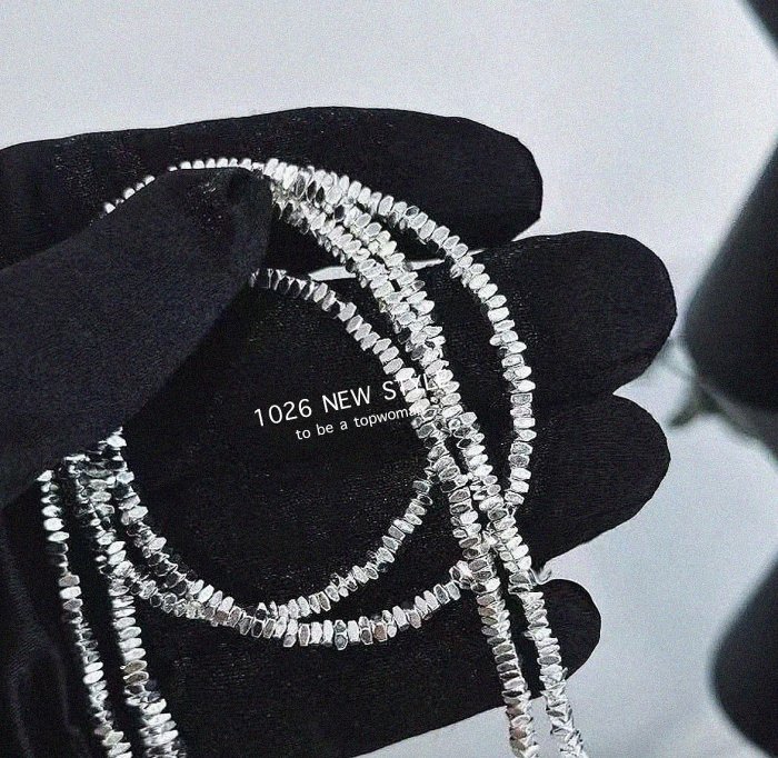 +1026+韓國現貨 不規則串珠細版蛇鍊短項鍊 超閃亮珠珠鎖骨短項鍊 18K金真金包金 頸圈頸鍊 亮閃銀色珠珠細鏈鎖骨短項鍊