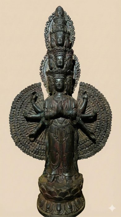 佛緣深厚：39公分十一面千手觀音銅像，明式老件，品味佛教藝術之美