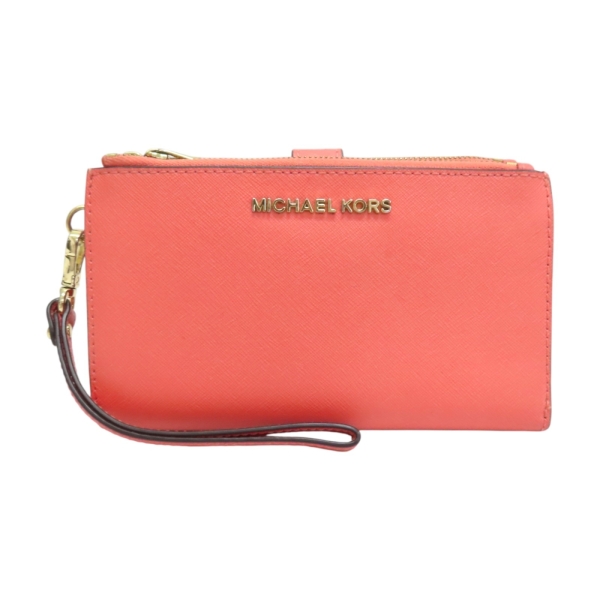 MICHAEL KORS 麥可寇斯 粉色 牛皮 Jet Set Travel雙拉鏈手拿包 長夾 35F8GTVW0L 【二手名牌BRAND OFF】