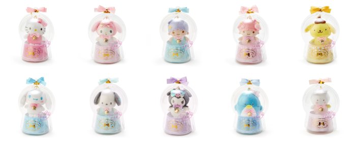 ♥小花凱蒂日本精品♥Hello Kitty美樂蒂 2019聖誕節限定水晶球造型 絨毛 娃娃 布偶 吊飾 掛飾 鑰匙圈