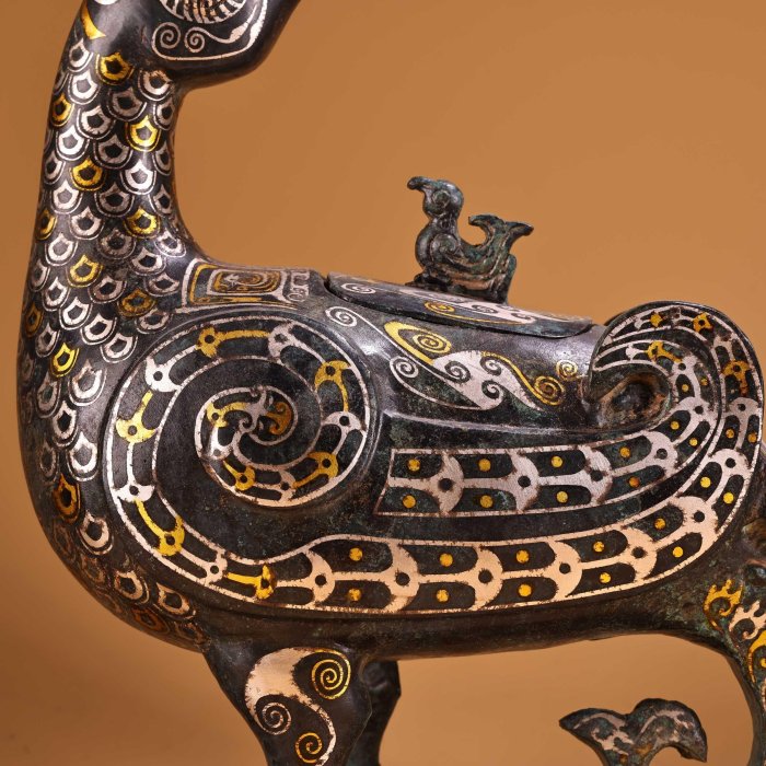 最終価格！【稀少品】中国古董 戦国時代 青銅製 鎏金錯金銀 ガチョウ置物 錯金銀青銅器鳥尊工藝精湛款式精美重1880克高28厘米寬22厘米006377 舊