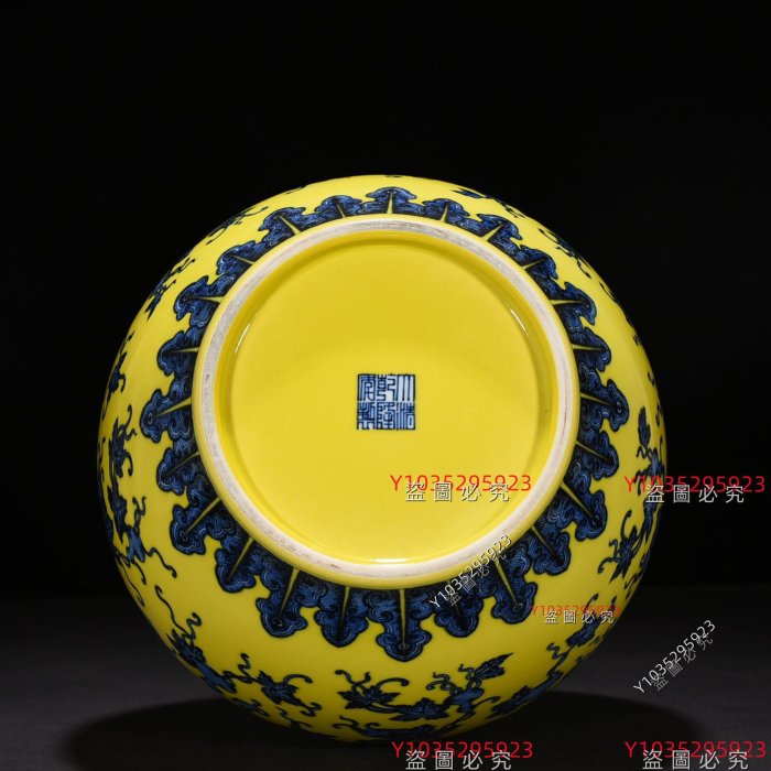 清乾隆嬌黃釉青花子孫代葫蘆瓶44*28厘米舊藏古董古玩【古齋】-1748
