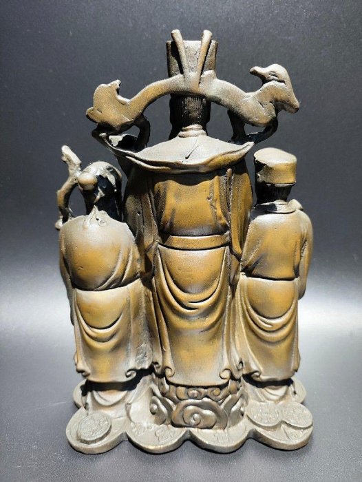 早期純銅神尊老件-招財聚寶福祿壽三仙#02（古董/銅雕/收藏/銅爐/香爐