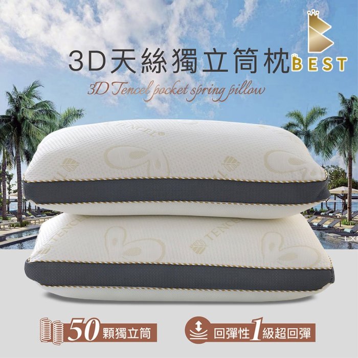 【BEST寢飾】3D天絲獨立筒枕 TENCEL 臺灣製造 枕頭 枕心