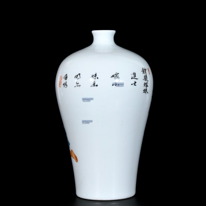 清雍正粉彩鍾馗嫁妹人物故事紋梅瓶；22x14；879009879ggd 五彩青花琺瑯