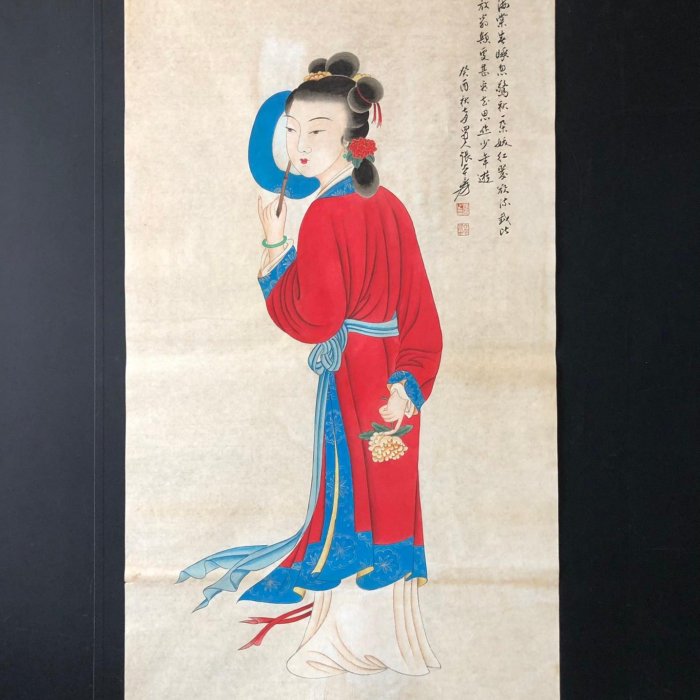 Z96【張大千】人物，四尺豎幅純手繪作品尺寸約：133*66厘米未裝裱，帶