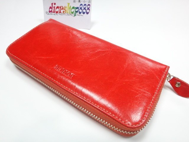 ＊迪奧小店＊BONNIE真皮拉鍊長夾／牛皮錢包／風琴式~超多夾層大容量／亮麗橘／特價!