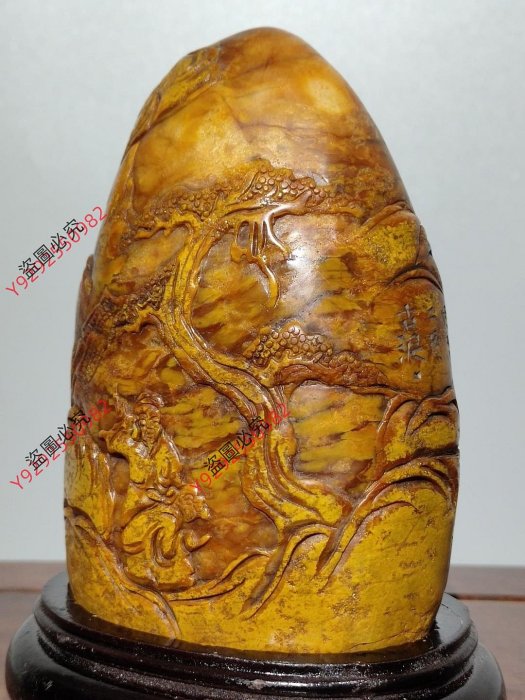 珍品田黃石印章雕薄意印章【松下論道】老閑章擺件硬料麥芽黃原石精雕薄