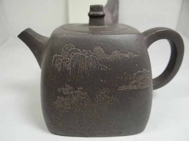 宜興紫砂正品四方漢鐸壺工藝師高見手工製壺+工藝師精心刻繪.原礦