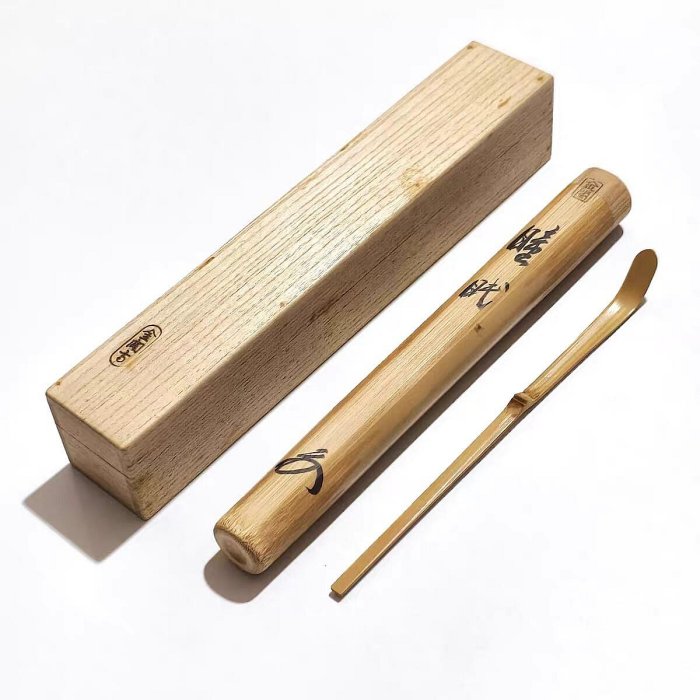 日本茶道具宗陵作竹茶勺茶杓相國寺高僧有馬賴底筒書題銘茶勺長約18.5CM