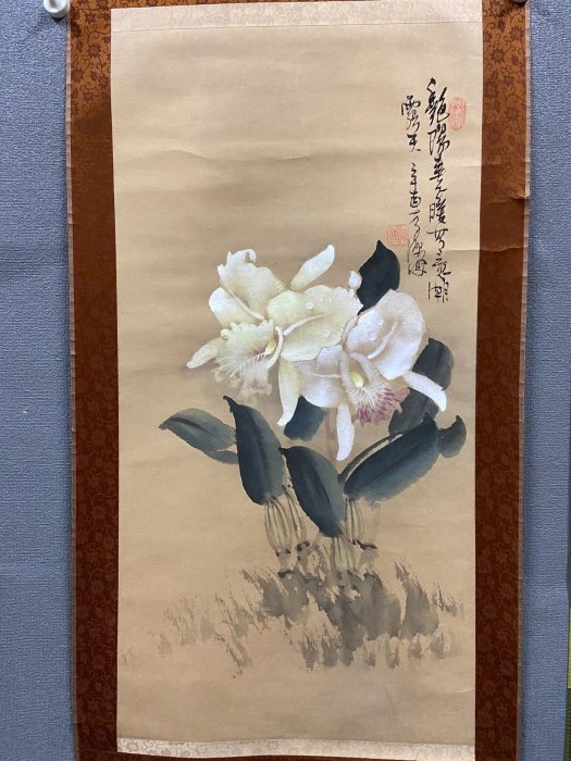 嚴選中國臺灣嶺南畫派李源海精品《蘭花圖》，紙本綾裱創作，氣息高雅