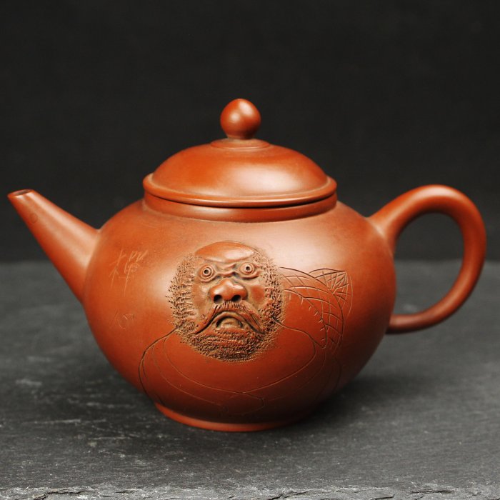 桑園の】紫砂壺台灣赭玉軒手工禪達摩祖師胎質細膩滑順底款藏品Q 7254