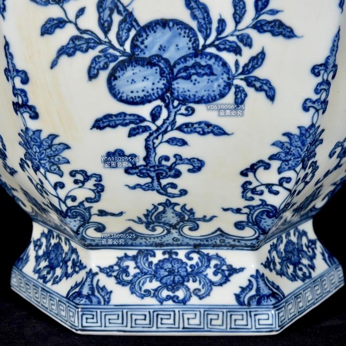 清乾隆青花三果紋六方瓶65.5×31，5000303 青花琺瑯彩五彩二手【古雲
