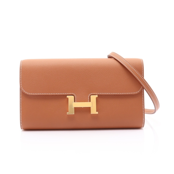 HERMES 愛馬仕 Constance To Go Wallet 肩背包 金棕色 Evercolor 牛皮 G刻 金釦 【二手名牌BRAND OFF】