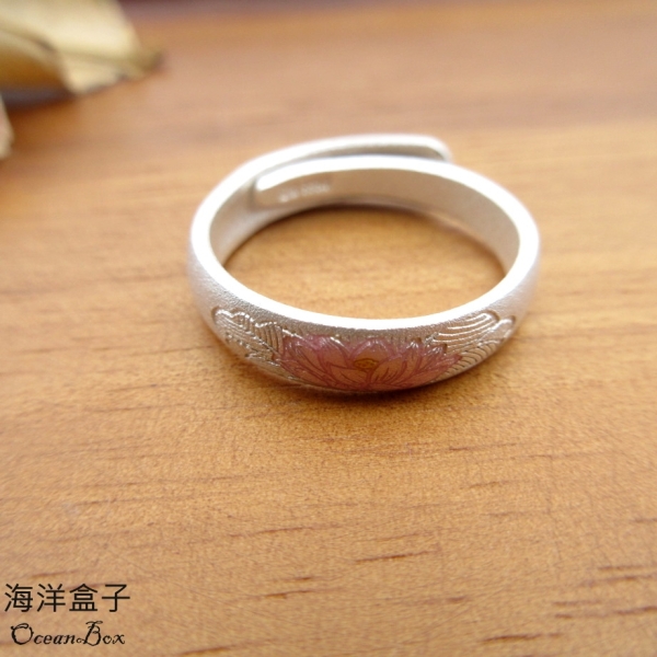 §海洋盒子§復古文藝粉色蓮花設計S999純銀戒指.可調整戒圍