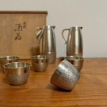 木製茶箱入錫製酒器セット　浪華　錫半造 日本本錫錫半錫製浪華作酒器原木盒，品杯口徑4.5，高度3.5左右壺口徑3