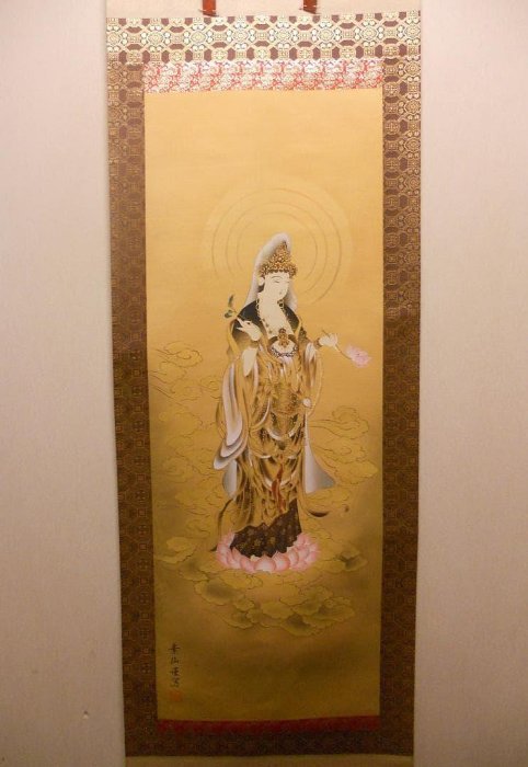 掛軸『雲上觀音』福闐素仙謹寫絹本共箱稀少軸裝掛軸美品| Yahoo拍賣