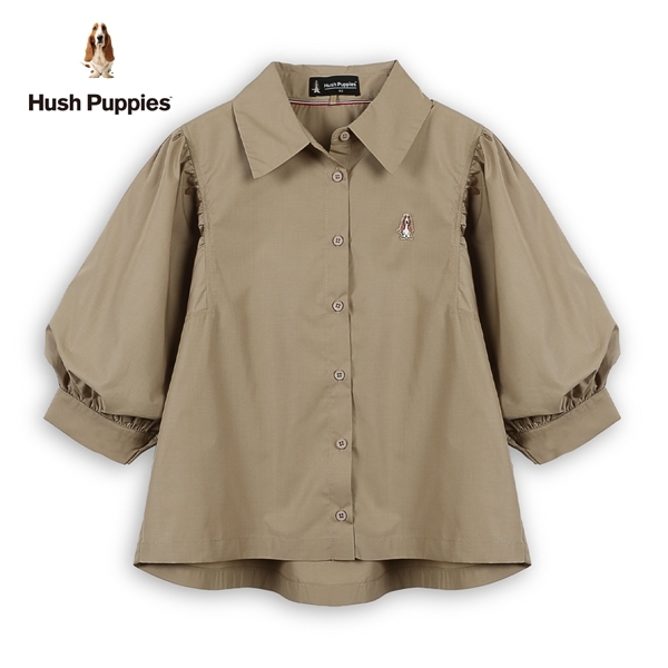 Hush Puppies 襯衫 女裝刺繡小狗泡泡袖開襟襯衫