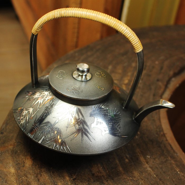 桑園の】老日本薩摩錫器厚胎錫709g 松竹梅錫壺淺田錫器本錫一壺