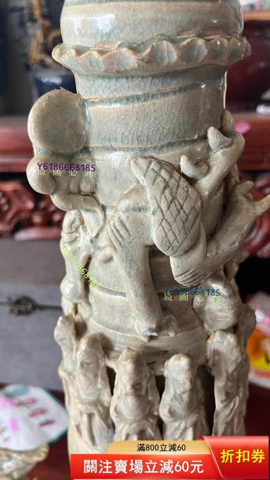 宋代影青龍虎魂瓶，湖田窯，高約30厘米堆塑工藝精美，人物栩栩如生