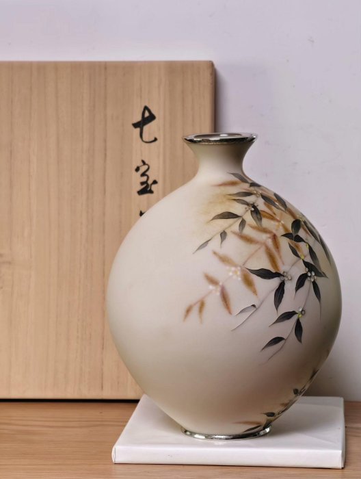 田村幸夫昭和時期七寶花瓶銅胎無線七寶藝術品口徑6.2cm 高度25cm 胴徑