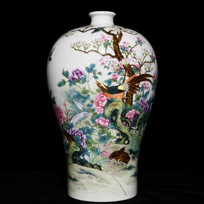 清時代　雍正　粉彩 花鳥紋 梅瓶 2点 陶器 時代物 骨董品　 旧家蔵出し 可議價清雍正粉彩花鳥紋梅瓶，高38.5cm直徑23.5cm，編號3553037青瓷