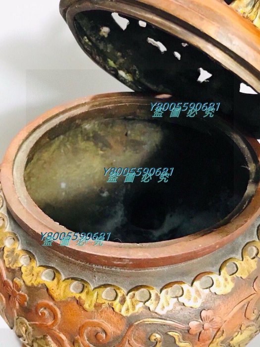 老銅鎏金吉祥獅子香爐尺寸：高:25寬：22cm重量：125Z326728 【景天閣