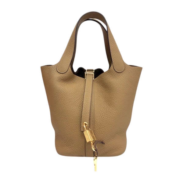 HERMES 愛馬仕 餅乾色 Clemence牛皮 Picotin Lock 18 手提包 Z刻 金釦 H056289CC 【二手名牌BRAND OFF】
