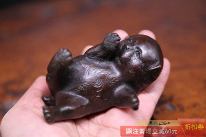 可議價明治時代金工鑄銅置物《古銅造仰姿仔犬置物生肖狗銅像》 日本