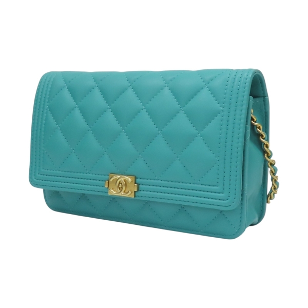 二手名牌BRAND OFF】CHANEL 香奈兒綠色菱格紋羊皮BOY WOC 鍊帶肩背包