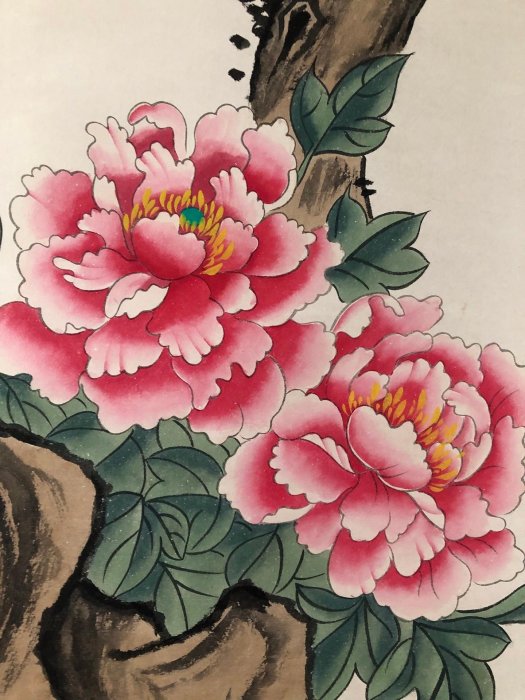 PA35【王雪濤】花鳥，四尺扇面精裱純手繪中堂畫，裝裱尺寸：232*89cm