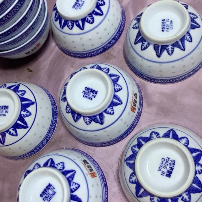 80年代中國景德鎮青花玲瓏龍心飯碗米粒通透上面瓷器古玩收藏【二手