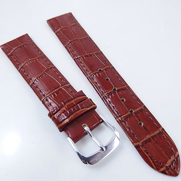 錶帶屋 LIMA 義大利進口真皮錶帶牛皮壓鱷魚紋亮面棕咖啡色 18mm 14mm 12mm