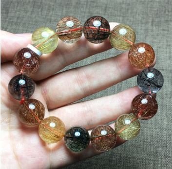 阿賽斯特萊 16M大顆天然多寶髮絲多彩髮晶水晶手珠c 紅黃藍綠紫黑白銀鈦晶髮晶綠幽靈聚寶盆超七極光23手珠排項鍊柱球佛牌