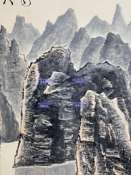 編號KAN49四尺帶信郵票中堂畫李可染山水畫純手繪一圖—物裱好尺寸高