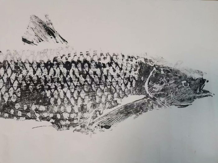 嚴選魚拓藝術品，身長125公分寬40公分，精裝裱64×133cm美術畫心，外框