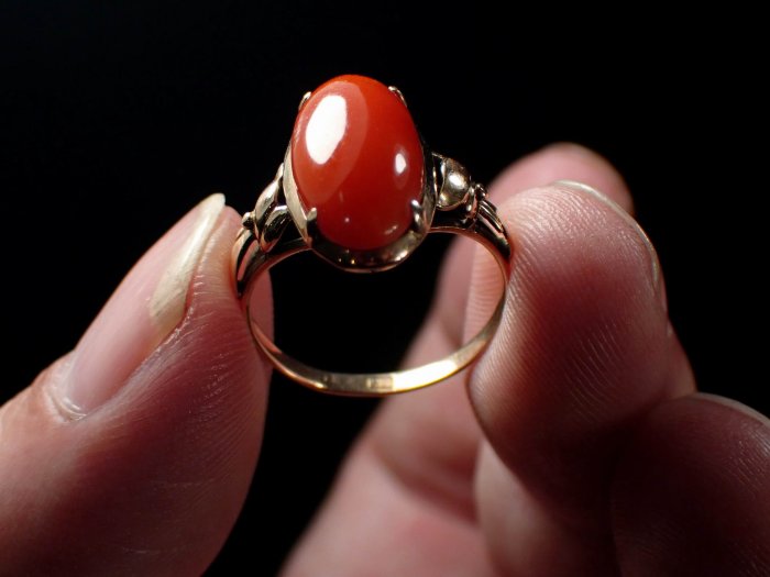 保真』老玉市場-天然紅珊瑚18K金珊瑚戒指(國際戒圍13號) | Yahoo拍賣