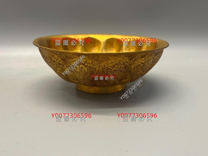 唐代花鳥紋鴛鴦蓮瓣金碗手工純銅打造通體鎏金精美收藏品擺件舊藏古玩老
