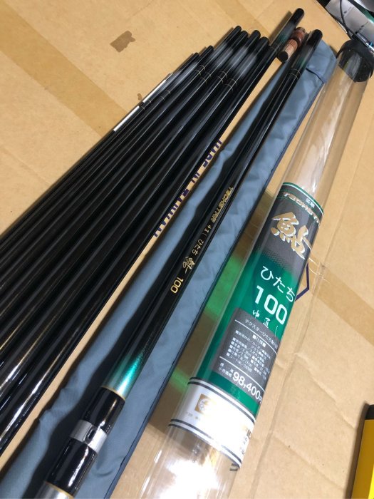 日本製OLYMPIC TECHSTER 中通しひたち鮎100 三十三尺並繼香魚竿本流竿