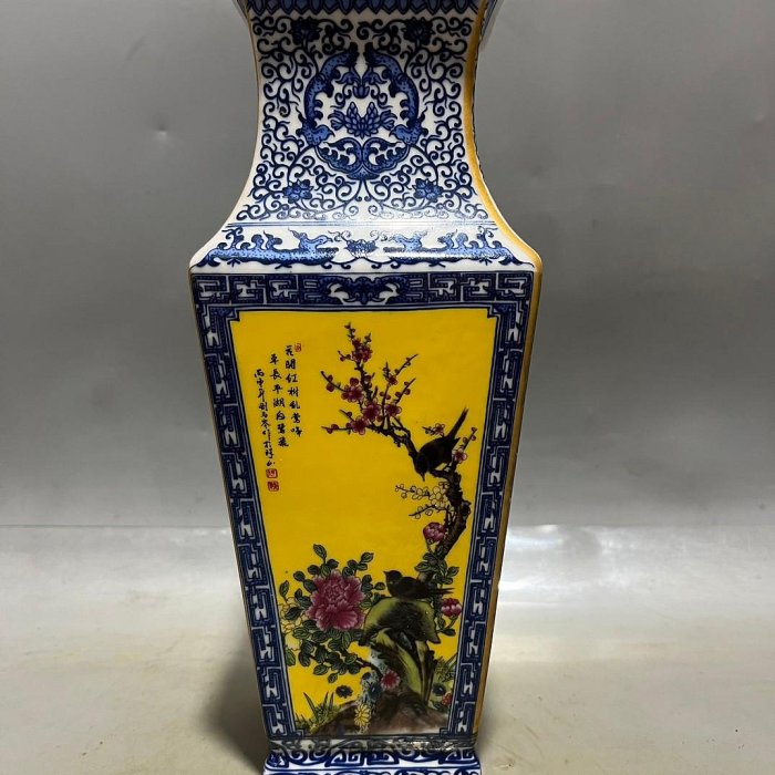 粉彩花鳥文花瓶 大清乾隆年製 大清乾隆年制粉彩花鳥四方瓶一對【絲綢之路】 | Yahoo拍賣